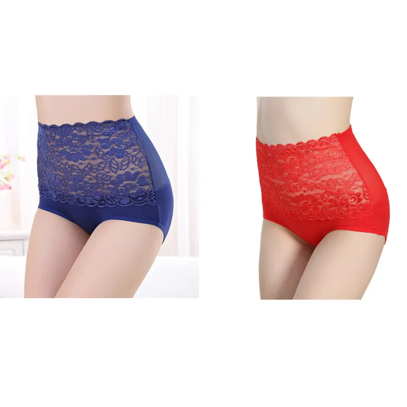 1 navy 1 red ZYSK, женские сексуальные ультратонкие трусы с высокой талией и контролем живота, женское нижнее белье для коррекции фигуры, кружевное бесшовное нижнее белье для похудения - Цвет: 1 navy 1 red