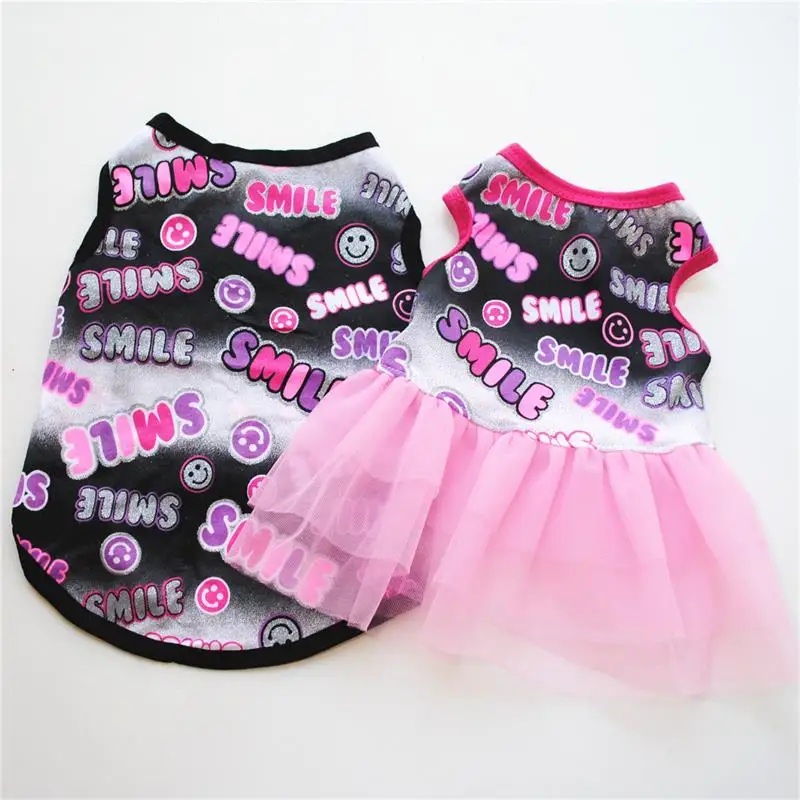 

Cute Dog Clothes Summer Pet Puppy Shirt Dress For Small Dog Cat Couple Mesh Vest Skirt Costume for Chihuahua Teddy Cotton Cloth