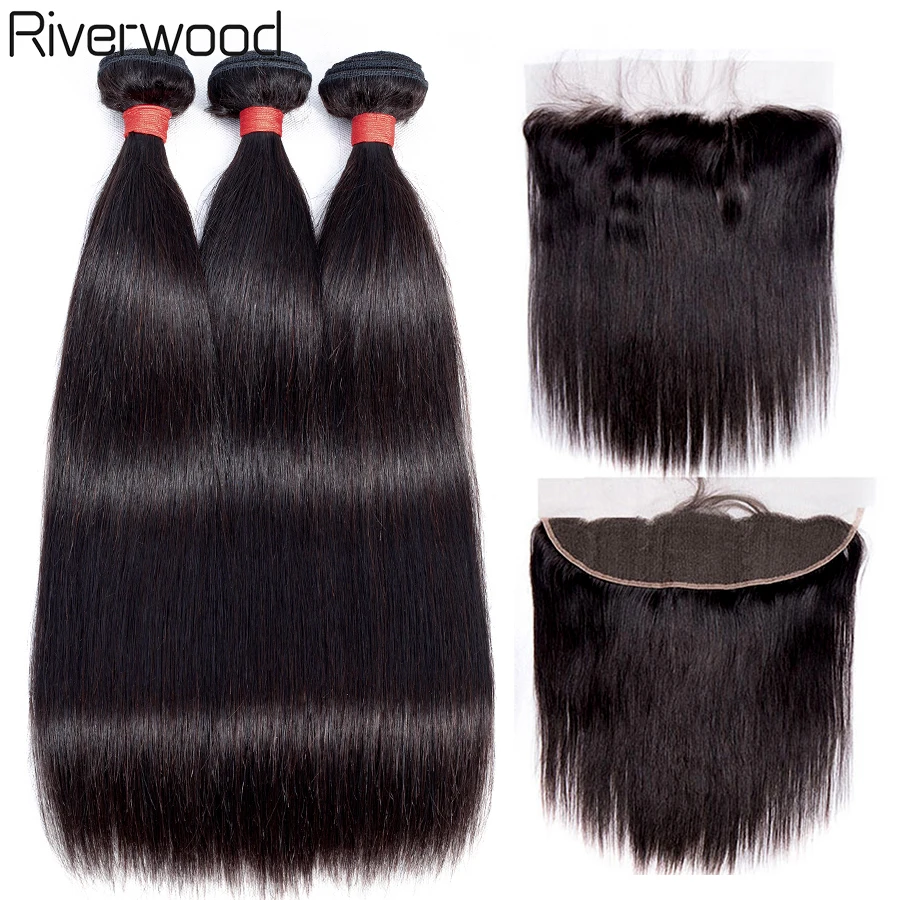 Бразильские прямые пучки волос плетение с фронтальной Remy человеческие волосы