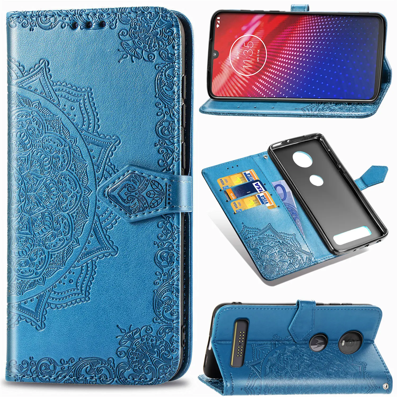 Чехол-бумажник для Motorola Moto Z4 чехол-книжка с тиснением кожаный силиконовый чехол