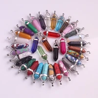 wholesale natural stone crystal column pendant 24pcs lot and necklace making jewelry mixed charm point fashion free shipping