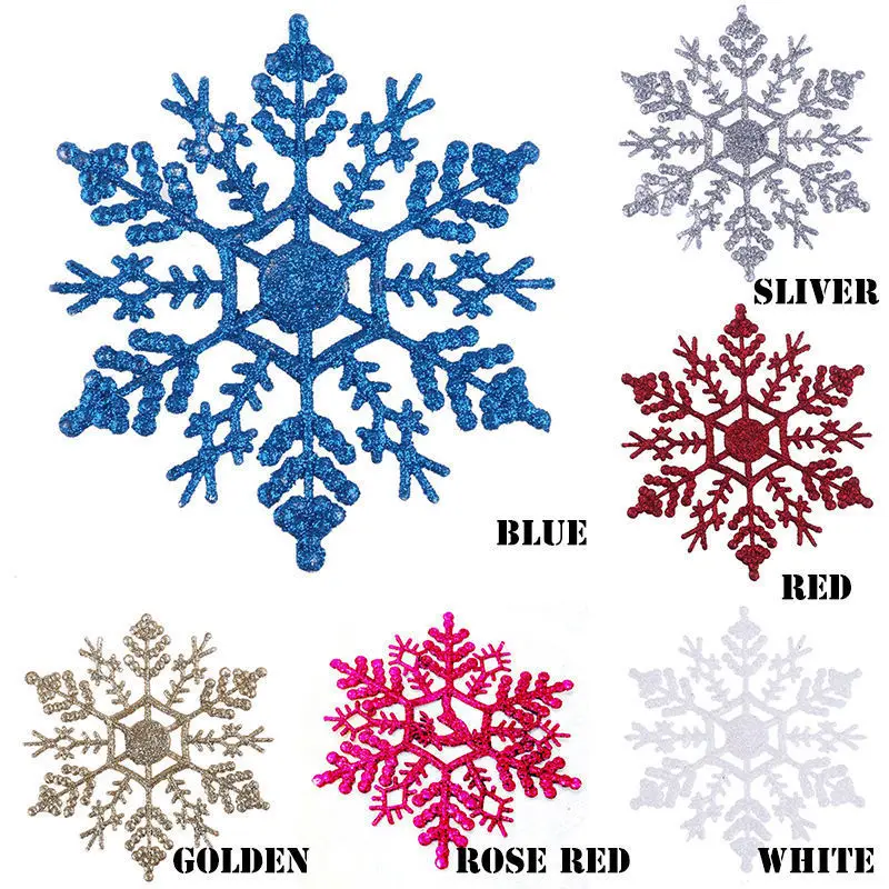 12pcs Plastic Snowflake Decorations 10cm Christmas Tree Snowflakes Pieces for Ornaments (Red) |