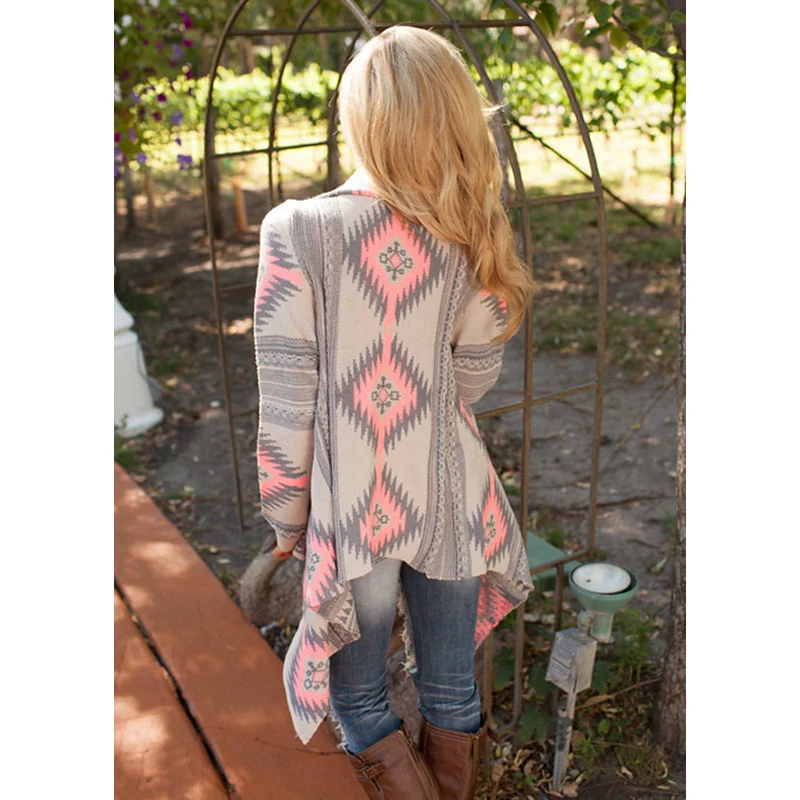 Autumn Vintage Print Cardigan Coat Women's Long Knitted Outwear Irregular Female Clothing Casual Sweater Women Fashion Cardigans |