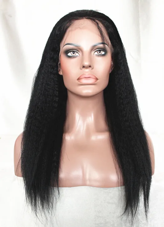 Beautiful Kinky Straight 1B# Color 10-24&quot Indian Remy Hair Lace Front Wigs For African Americans |