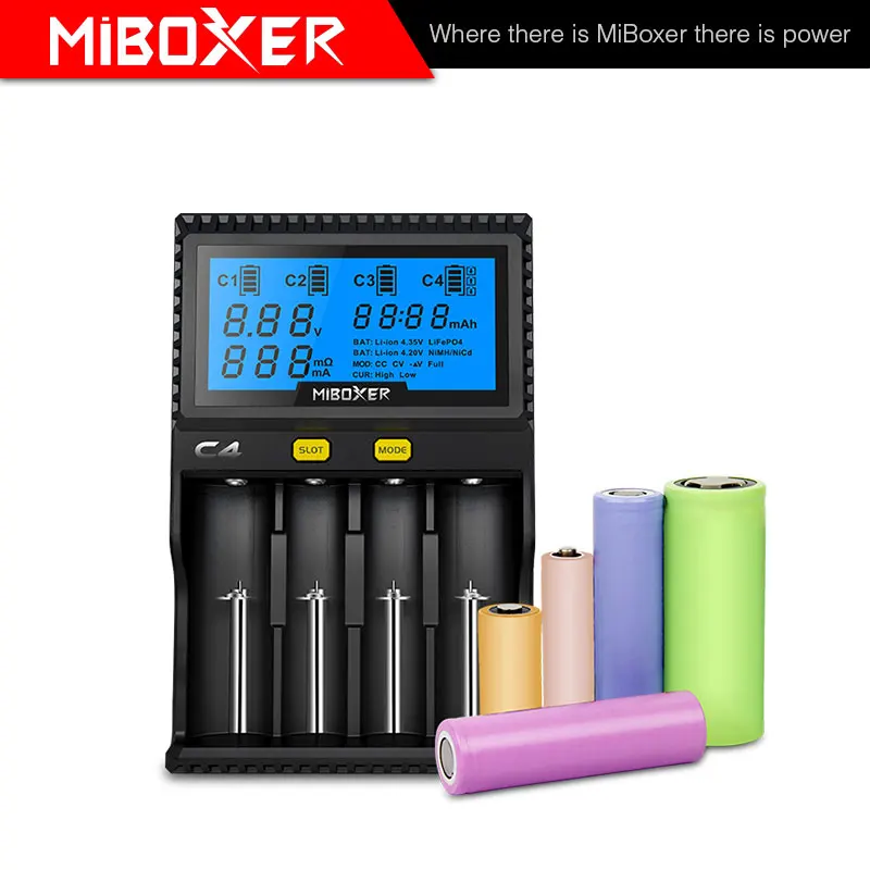 Новые miboxer C4 ЖК дисплей Smart Батарея Зарядное устройство для литий ионных IMR ICR LiFePO4
