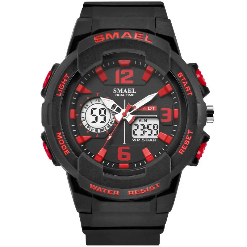 BlackRed Детские часы для мальчиков и девочек, SMAEL, детские часы, водонепроницаемые спортивные часы с будильником, 1643, рождественские подарки, часы для детей, цифровые часы - Цвет: BlackRed