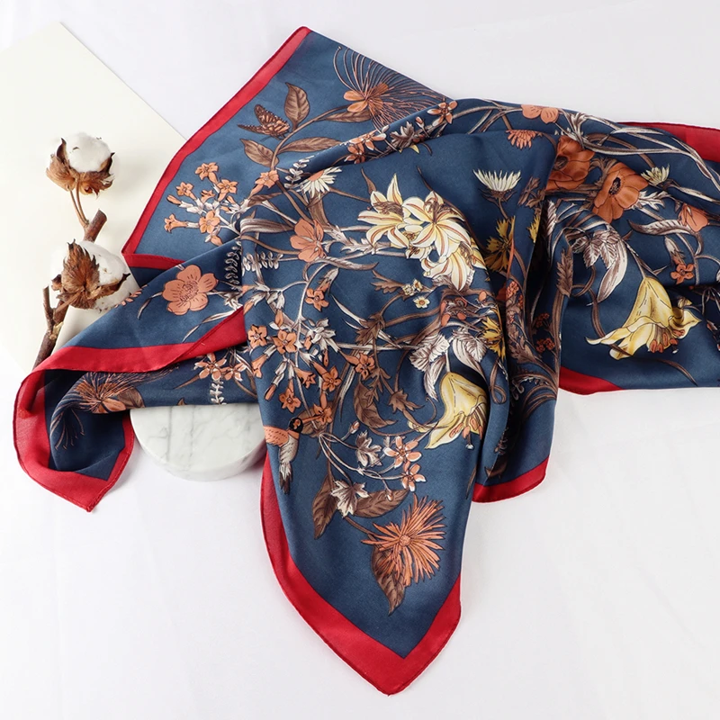 Весенний шелковый шарф с цветочным принтом в этническом стиле для женщин 70*70