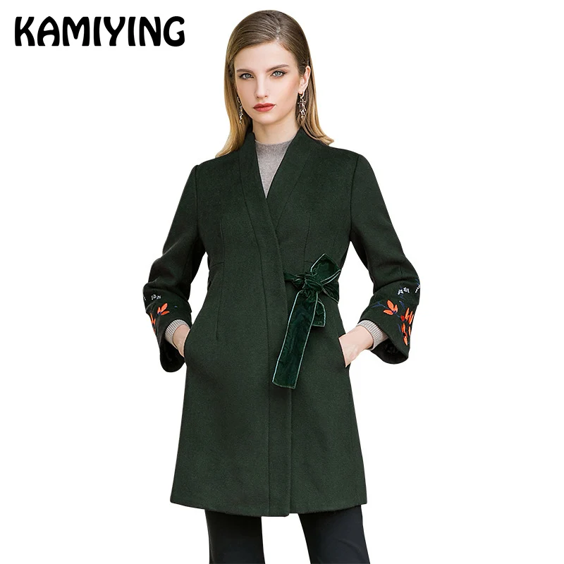 KAMIYING 2018 Осень Новый стиль модный v-образный вырез чистый цвет цветочный средней
