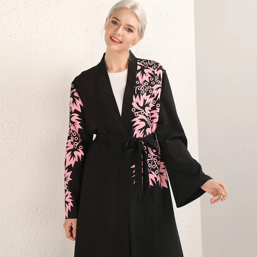 Мусульманское платье кардиган abaya Moroccan черный с принтом 2019|muslim abaya|kaftan abayaabaya plus size