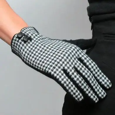 

Women's Autumn Winter small plaid checked cashmere glove lady's Fashion elegant woolen driving glove R625