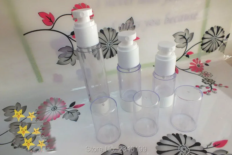 

15ML 30ML 50ML Transparent Airless Bottle With Flat Head Round Mouth , Plastic Airless Bottle Cosmetics Packaging, 20 Piece/Lots