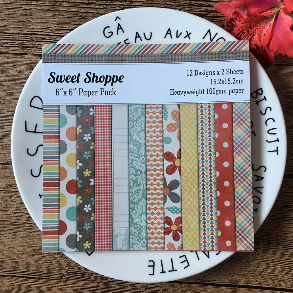 

24pcs 6*6inch Sweet Shoppe Patterned Paper Pack for Scrapbooking DIY Happy Planner Card Making Journal Project