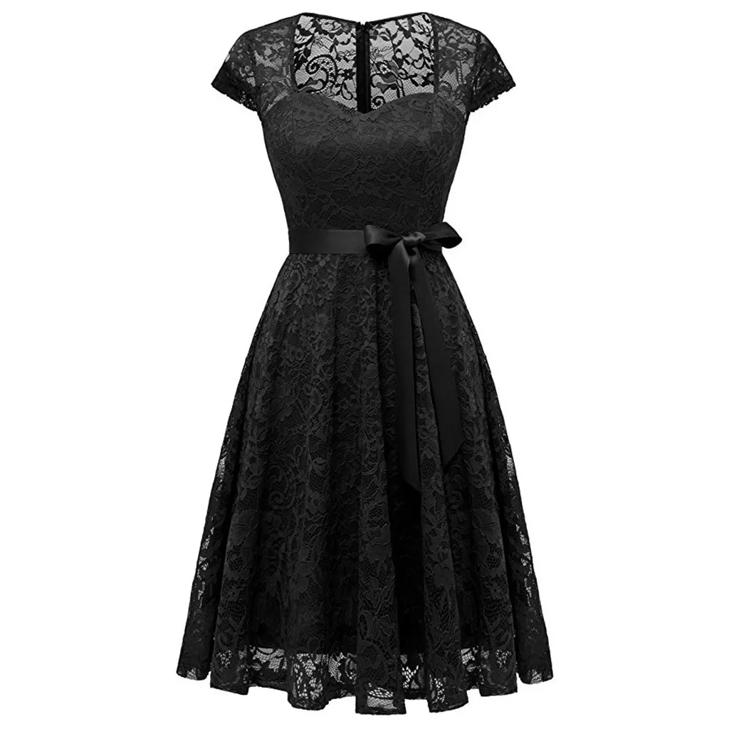 Женское винтажное кружевное платье однотонное коктейльное в стиле кантри рок