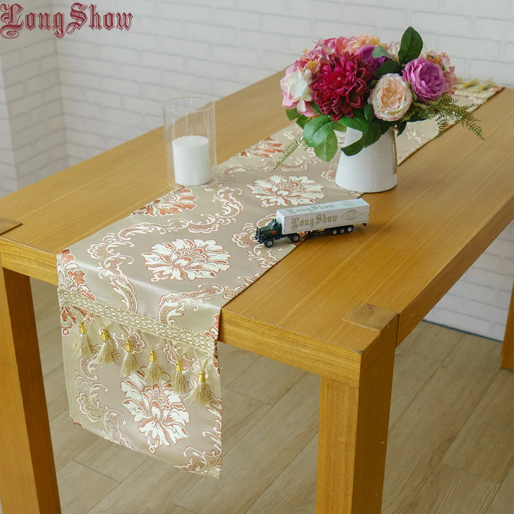 

Домашние гостиничные декоративные для банкета классические винтажные европейские Жаккардовые Стиль кисточки темно-золотой настольный бе...