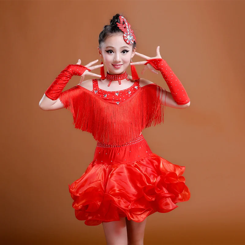 

Stage Performance Girls Costumes Latin Dance Clothing Sequin Dress Kids Latin Salsa Dresses Samba Dance Costumes