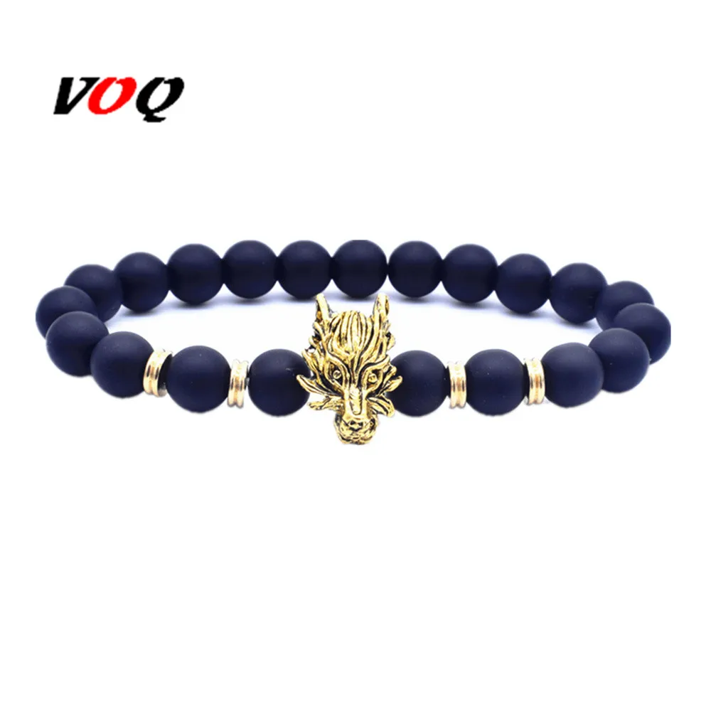 Браслет с бусинами из натурального камня для мужчин и женщин|head bracelet|wolf head braceletbead