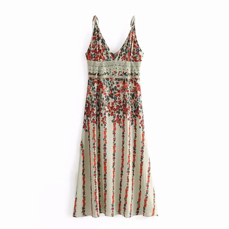 Платье-Макси женское с цветочным принтом V-образным вырезом и регулируемыми