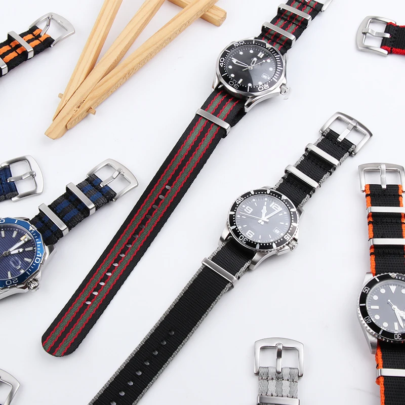 Ремешок мужской спортивный в стиле НАТО 20 мм 22 для часов Seamaster 300 600 черный
