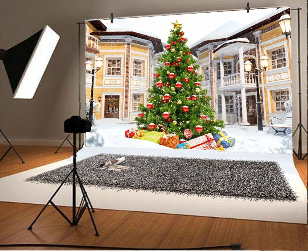 Laeacco Christmas Tree City Streets Snow Gifts Baby Photography Background Customized Photographic Backdrop For Photo Studio | Электроника