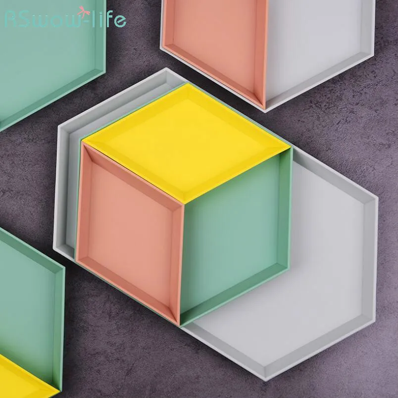 

Geometric Pallet Desktop Finishing Diamond Receiving Plate Jewelry Cosmetics Place Fruit Dish Plastic PP Snack Plates Composable