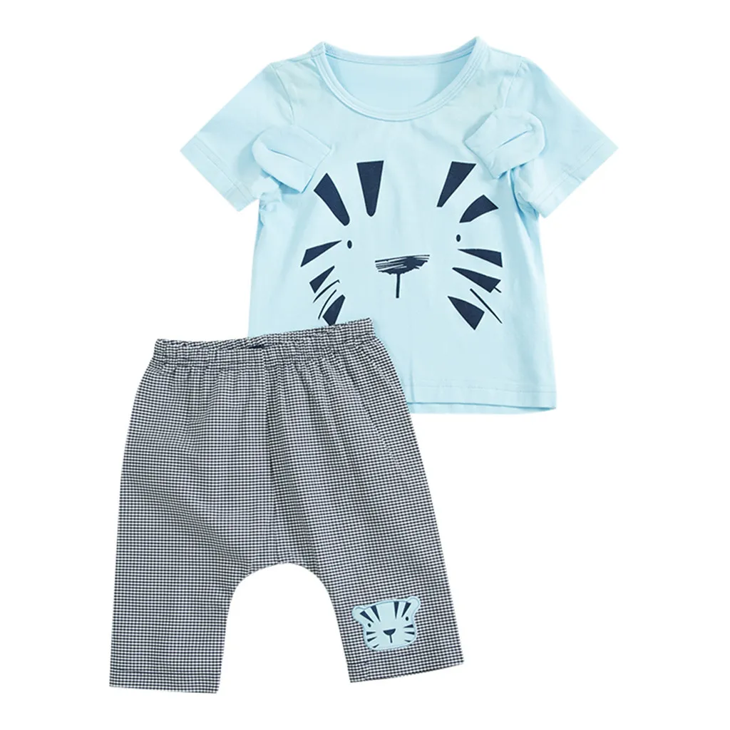 Boy summer suit Infant Baby Kid Cartoon Printed 3D Ears T Shirt Tops+Pants Outfits Set children clothes #06 |