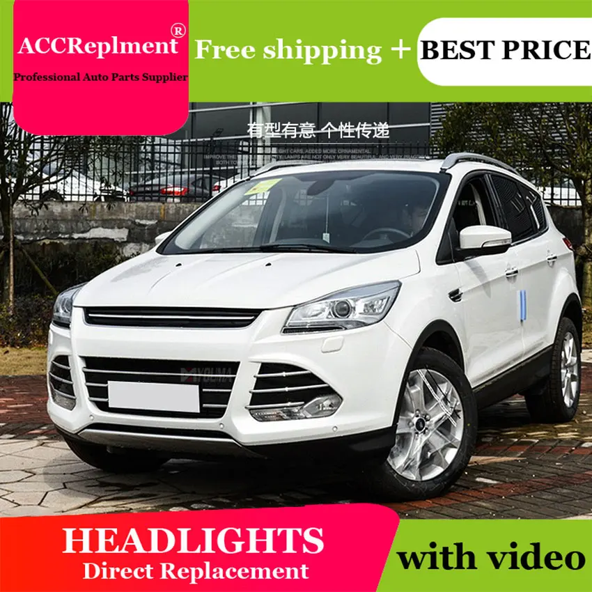 

car styling 2013-2016 For Ford Escape headlights U angel eyes For Escape LED light bar Q5 bi xenon lens LED Bulb projector