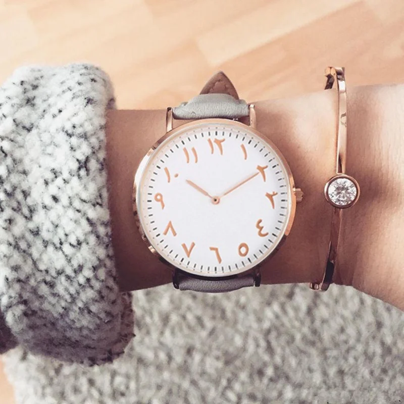 Новые модные арабские женские часы Топ люксовый бренд кварцевые наручные кожа