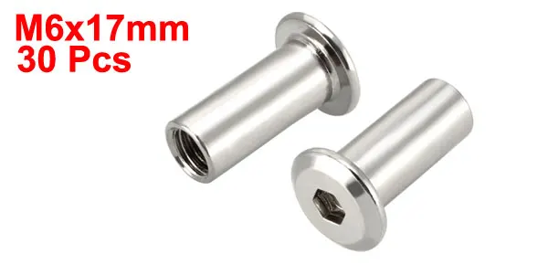 M6x17mm Uxcell Лидер продаж 30 шт./лот M6 M8 10-22 мм Шестигранная головка винтовой столб Женская резьба мебельная гайка железная никелированная - Цвет: M6x17mm