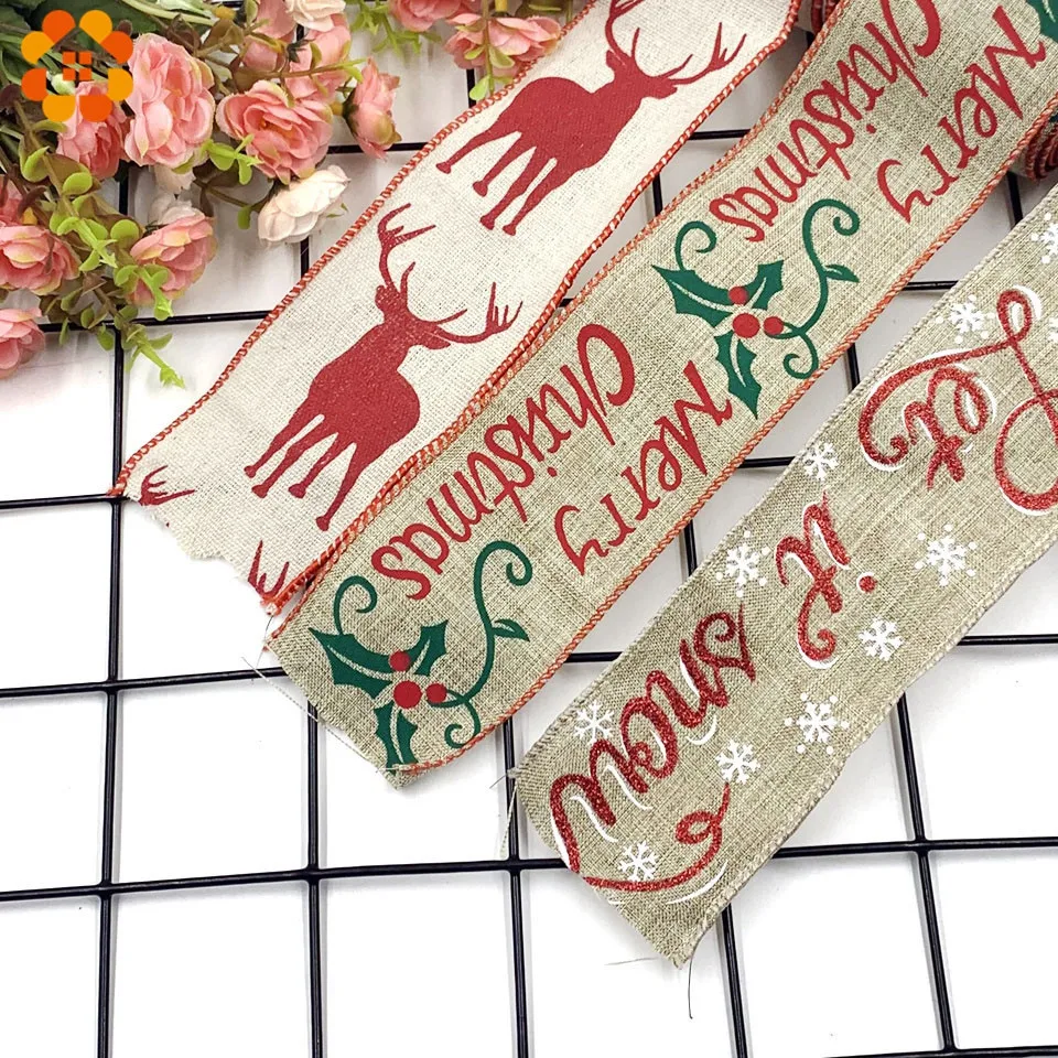 2 м/лот DIY рождественские мешковины джутовые мешковины рулоны Hessian ленты с мультяшным принтом деревенский Винтаж для украшения рождественской вечеринки