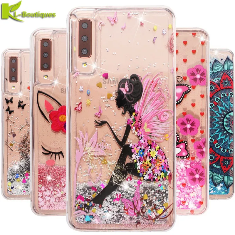 Мягкий чехол для Etui Samsung Galaxy A7 2018 чехлы A 7 A750F с блестящим динамическим жидким