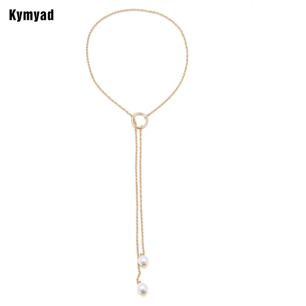 Kymyad Long Necklace Imitation Pearl Necklaces &amp Pendants Choker For Women Jewelry Gold Color Tassel Chain | Украшения и