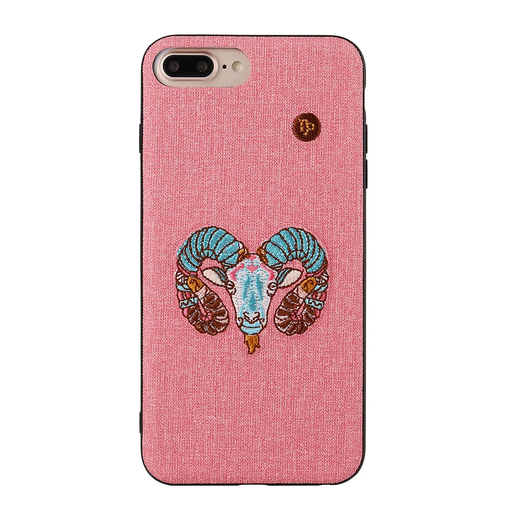 Embroidered Phone Case For iPhone 6 6s 7 8 Plus X Cute Girl Cattle Sheep Tiger Animal Embroiderd TPU+PC Cover Fundas Coque |
