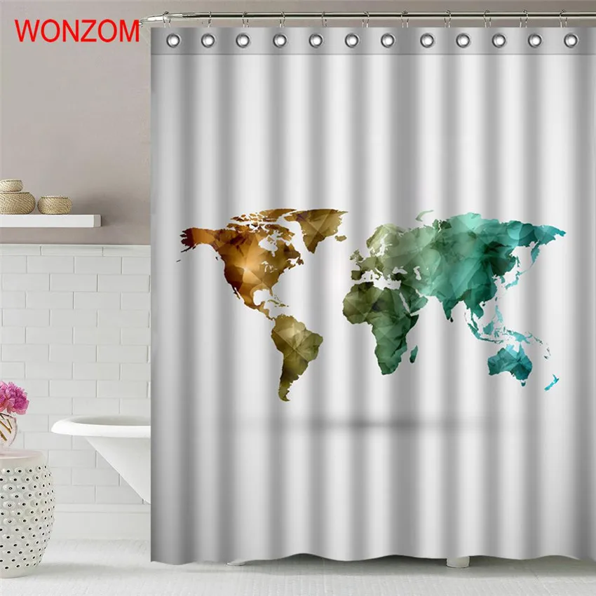 WONZOM 1 шт. карта мира водонепроницаемая занавеска для душа декор ванной