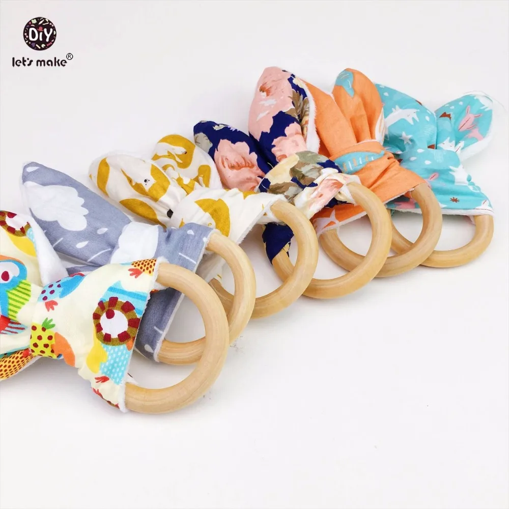 Кольца для прорезывания зубов Let's Make Baby Bunny 12 шт. тканевые и деревянные кольца с