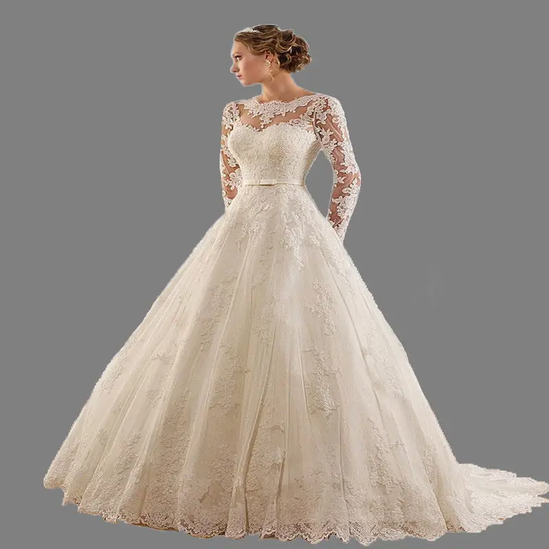 2018 элегантность Винтаж кружевные свадебные платья с длинным рукавом Аппликации