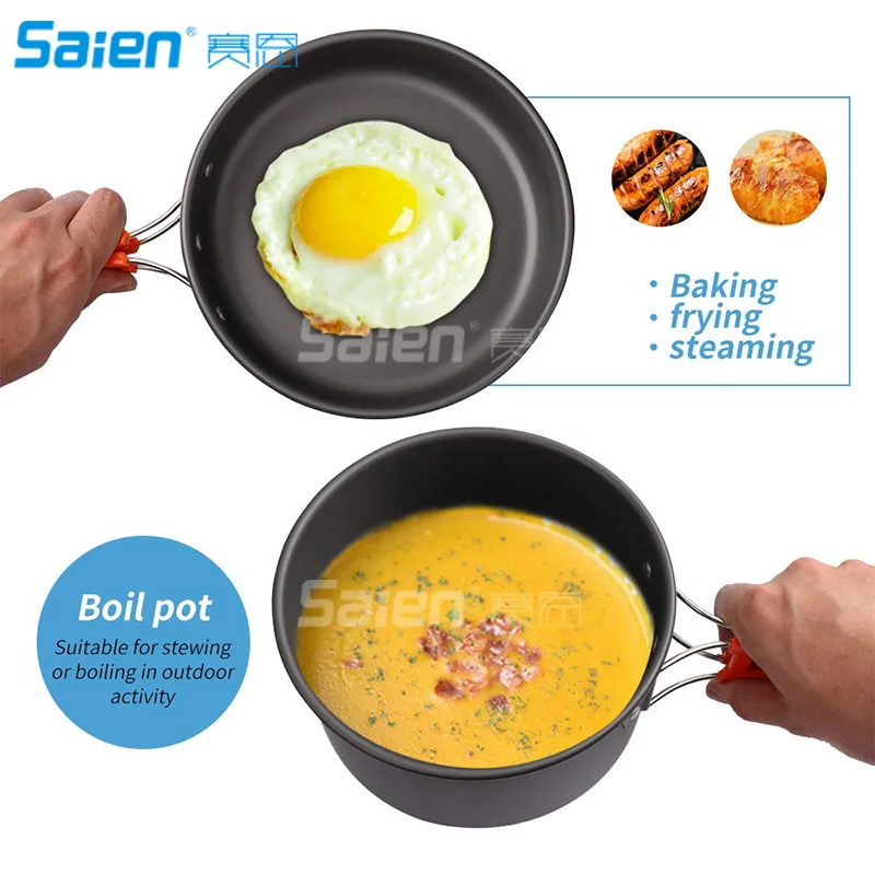 Набор посуды для кемпинга 2 человека снаряжение походная посуда антипригарное