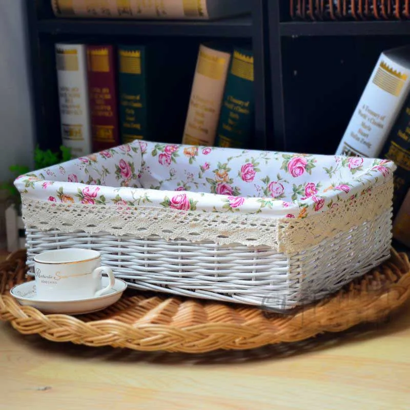 Большой размер 40 см прямоугольная плетеная корзина для хранения винтажная