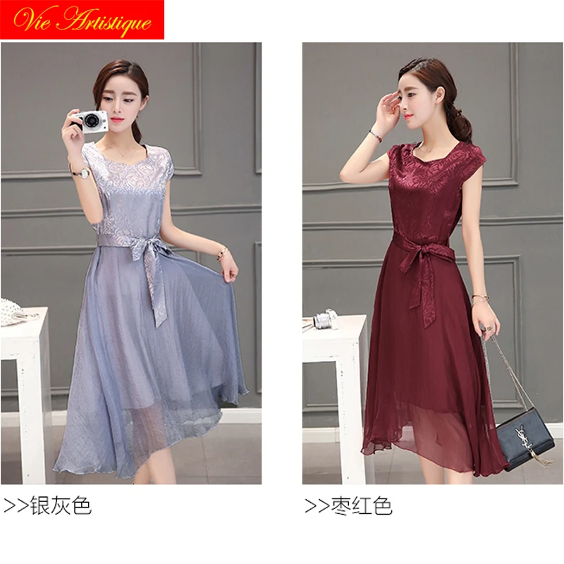 Темно-красный шифон Цветочные офисное платье летом роковой ете 2018 Женская