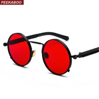 peekaboo clear red sunglasses men steampunk 2019 metal frame retro vintage round sun glasses for women black uv400
