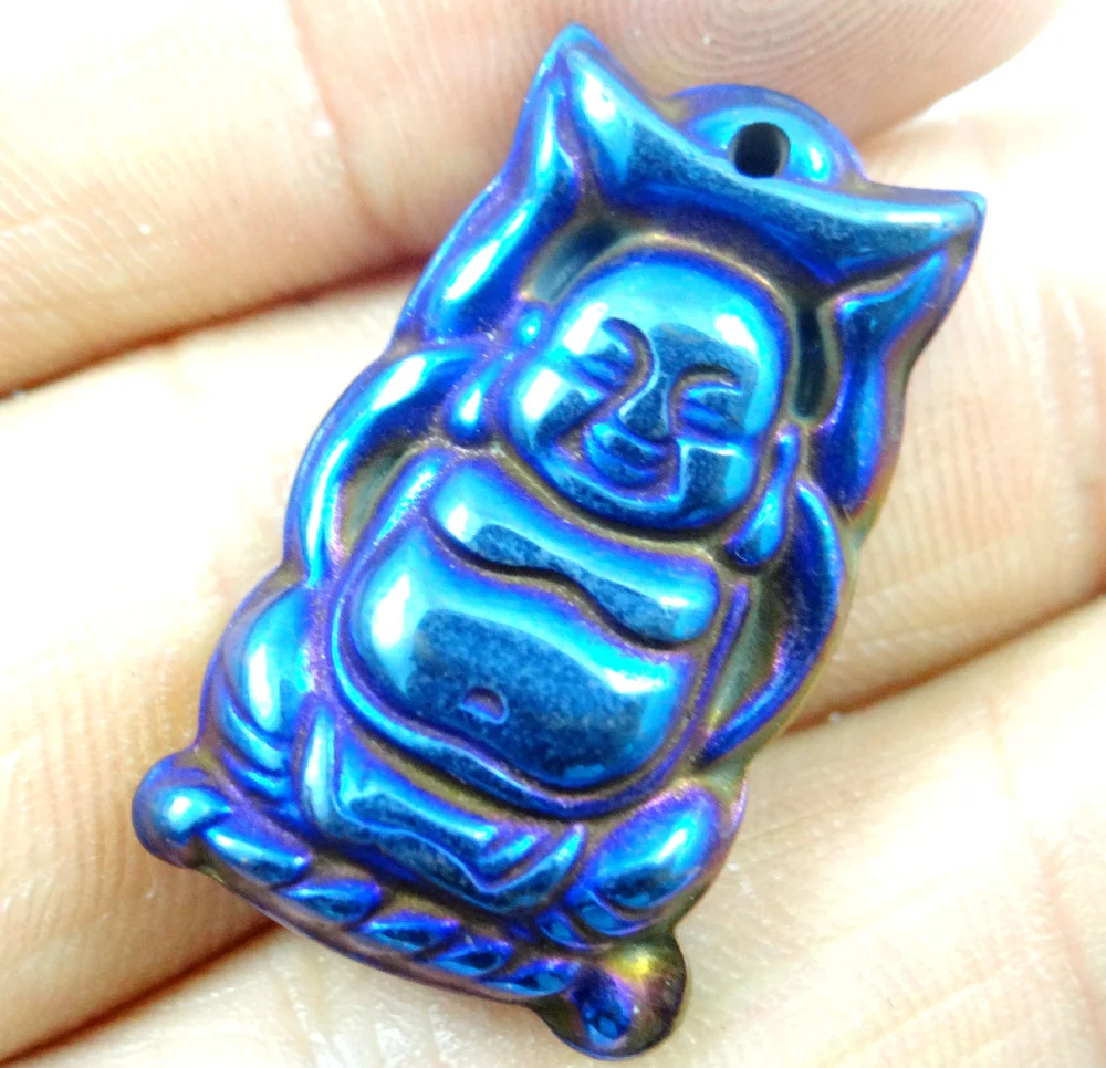 Натуральный кварцевый кристалл титановый гематит ручная работа подвеска Будды