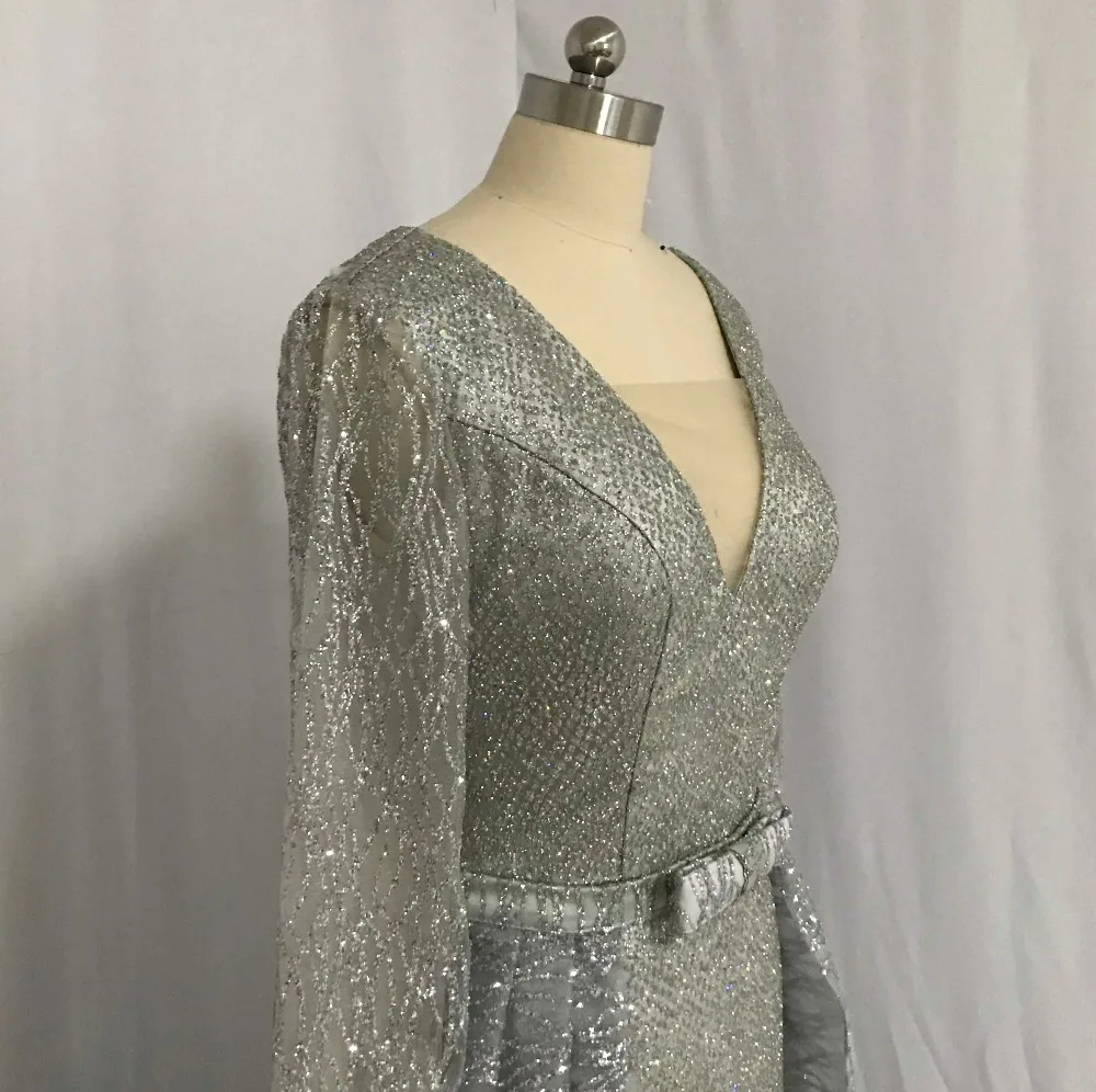Дизайнерские блестящие Серебристые Выпускные платья русалки с v образным