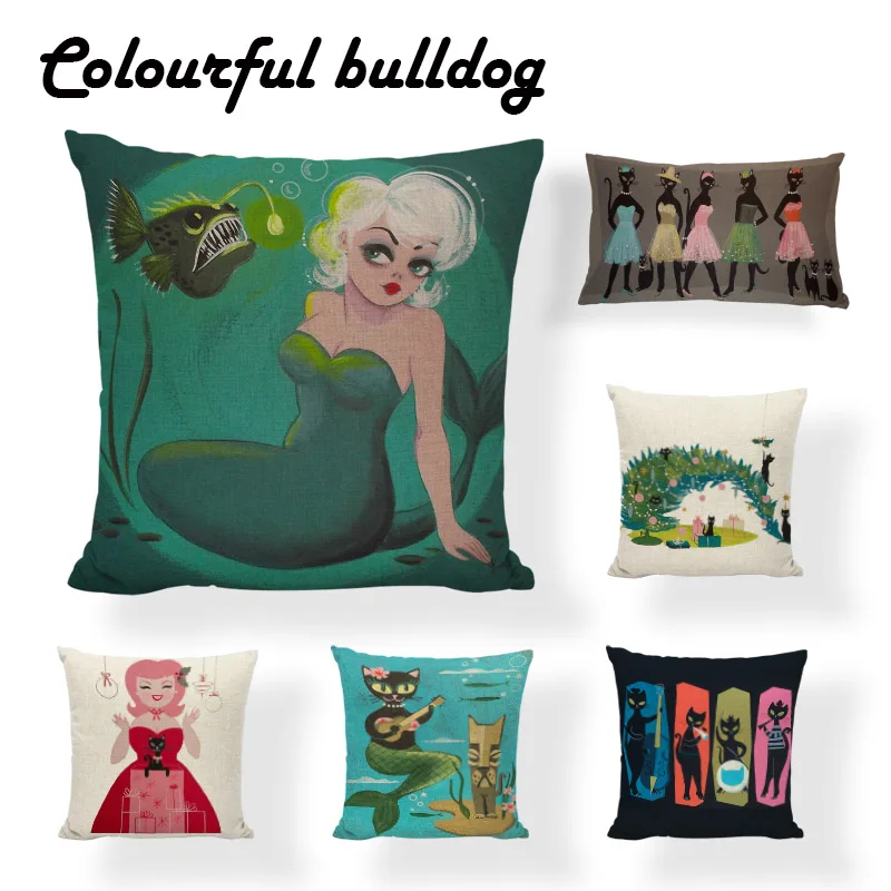 Новый дизайн в виде черного кота Русалка Чехлы для подушек с Рождеством Ocean серии