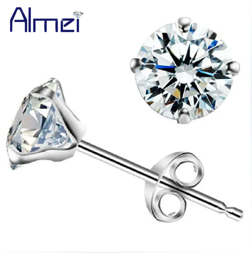 

Almei 15% скидка модные 2017 прозрачные/фиолетовые круглые кристаллы новые серебряные серьги-гвоздики для мужчин/женщин ювелирные изделия серьг...
