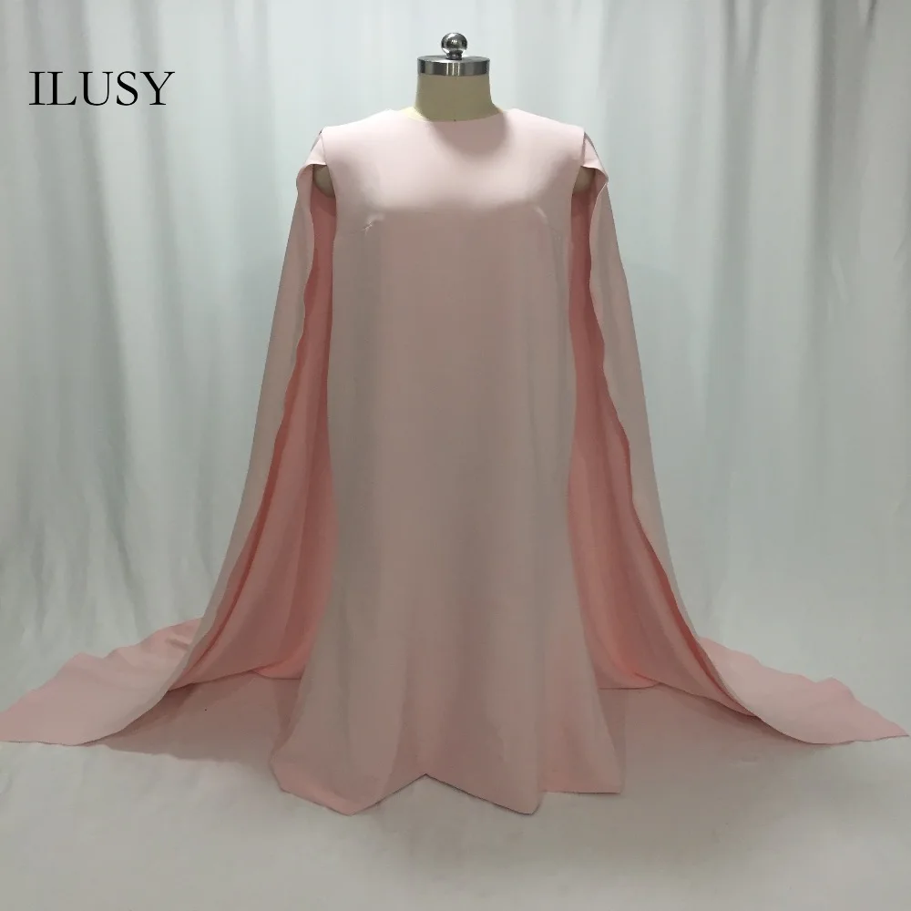 

ILUSY Pink Prom Dress With Cape Cotton Soft Evening Gown Sleeveless Custom PLUS SIZE vestido de festa