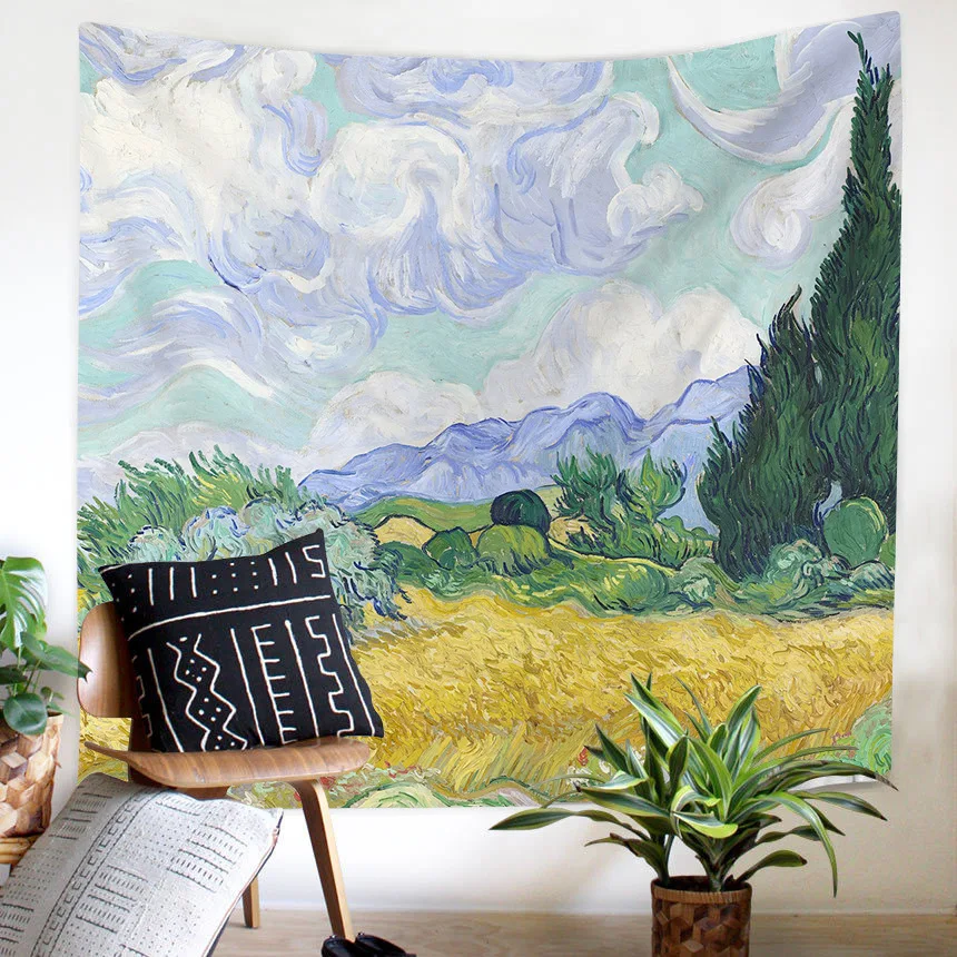 Famous Painting Fabric Wall Hanging Tapestry Living Room Decor Polyester Curtains Beach mat Landscape Table Cover Cloth TS001 | Дом и сад