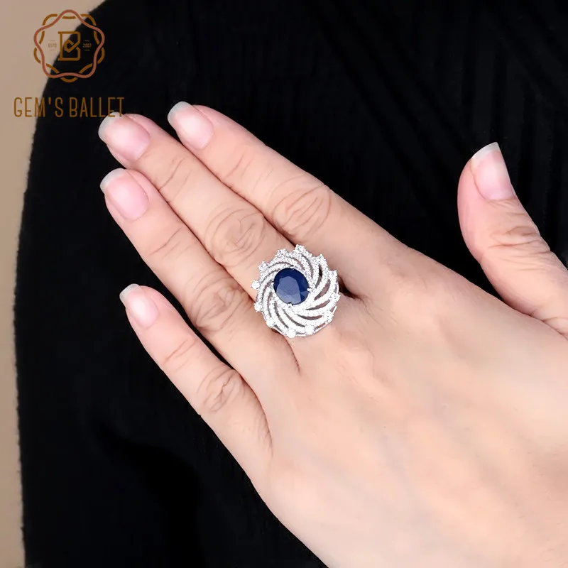Gem's Ballet 3.24Ct Натуральный Синий сапфир коктейльное кольцо из натуральной 925 пробы серебряные классические обручальные кольца для женщин хорошее ювелирное изделие