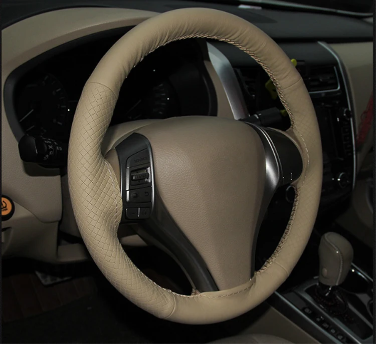 BACANO Car Universal DIY BEIGE Steering Wheel Hubs Cover Needles and Thread Artificial leather styling | Автомобили и мотоциклы
