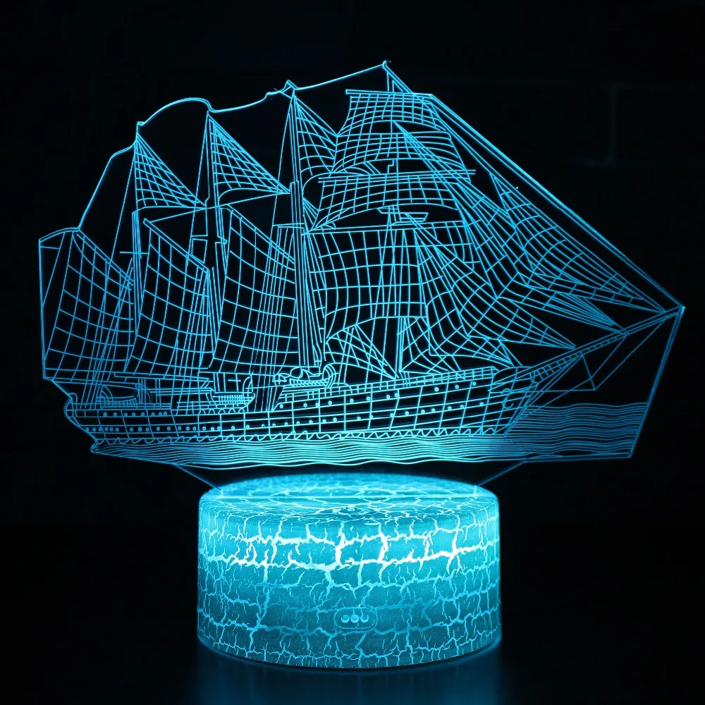 Красочный парусный корабль светодиодный 3D Визуальный Ночной светильник, креативный светильник для спальни, украшение стола, новинка, иллюзия, настольная лампа, подарок, сувенир