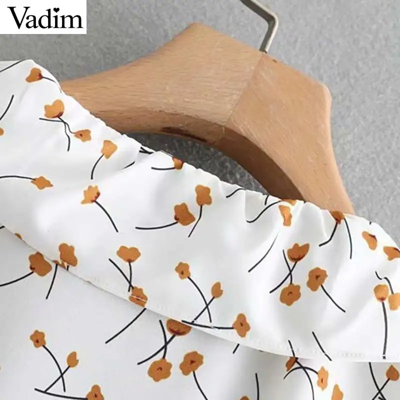 Vadim милый женский цветочный ruffled wrap dress V шеи крест дизайн с коротким рукавом
