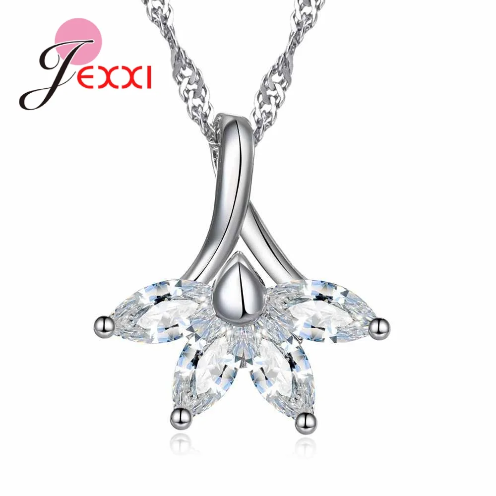 Женское колье из серебра 925 пробы с кулоном в виде цветка|crystal pendant necklace|long chain